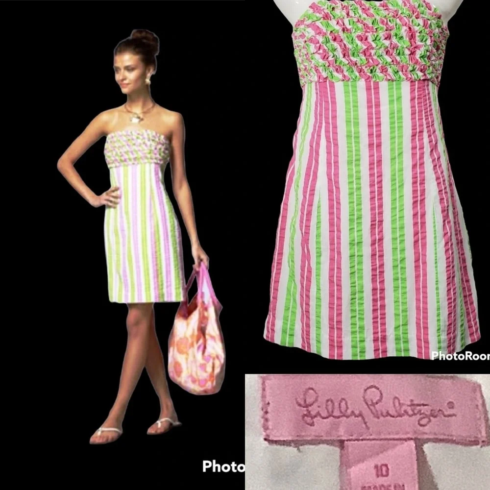 Lilly Pulitzer Strapless Pink & Green Striped Sundress - Picture 1 of 14